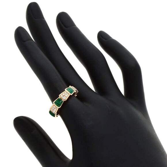 BVLGARI Serpenti Viper Malachite and Diamond #51 Ring in 18K Pink Gold for Women - Picture 6 of 11